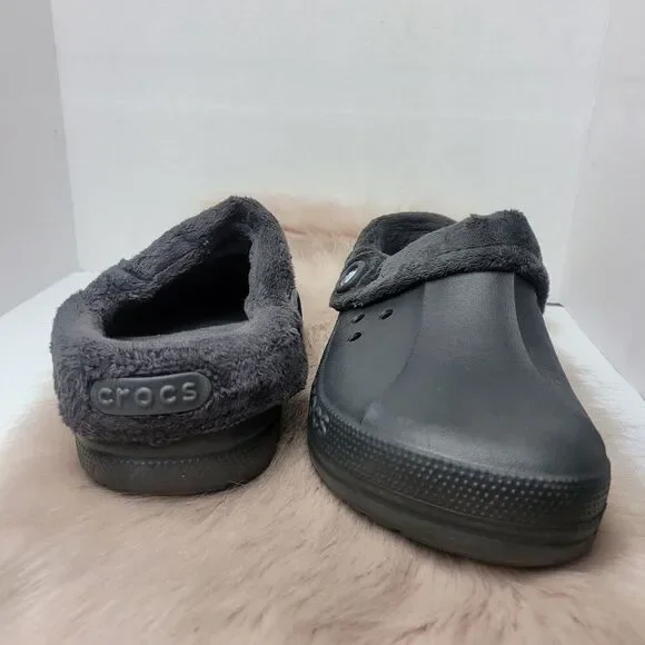 Crocs Black Faux Fur Unisez Clogs Shoes Size 9 M 11 W - Picture 7 of 9